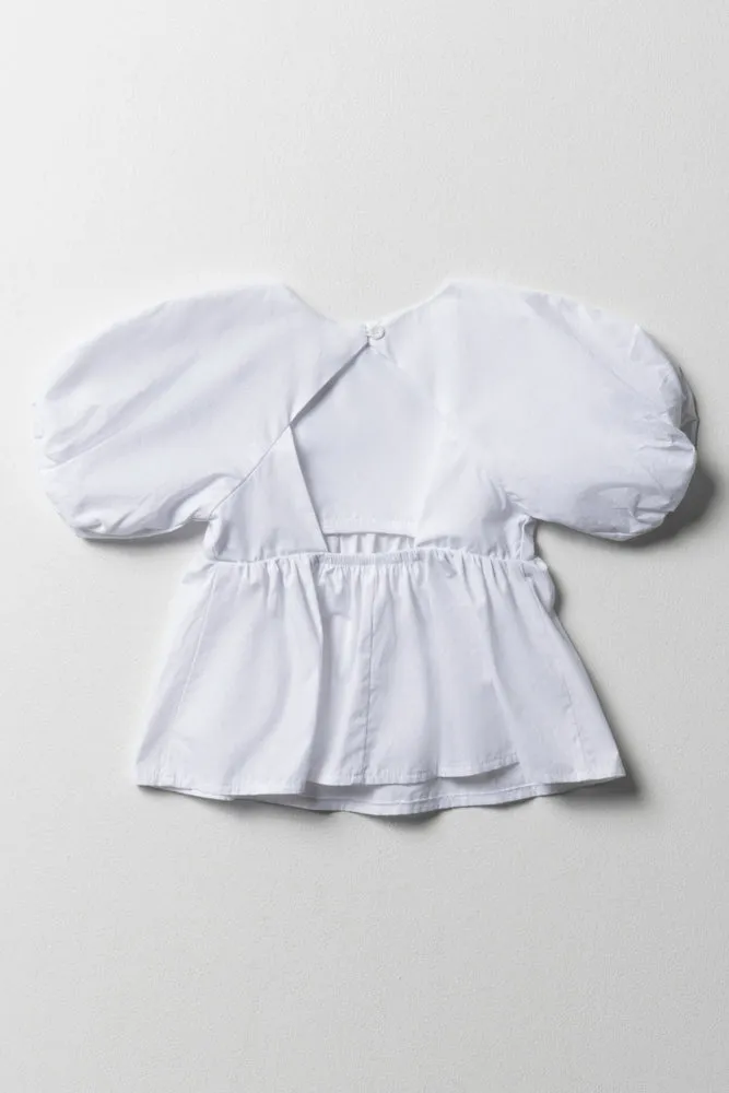 Peplum Puff Sleeve Top White