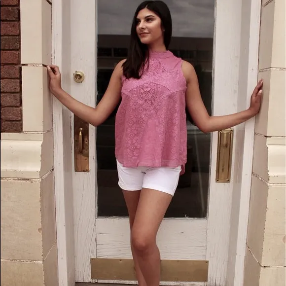 Pink Lace Sleeveless Top