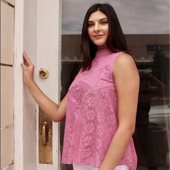 Pink Lace Sleeveless Top