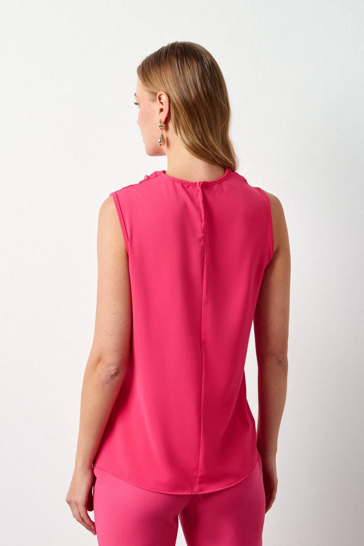 Plunging Neck Sleeveless Blouse - Hot Pink