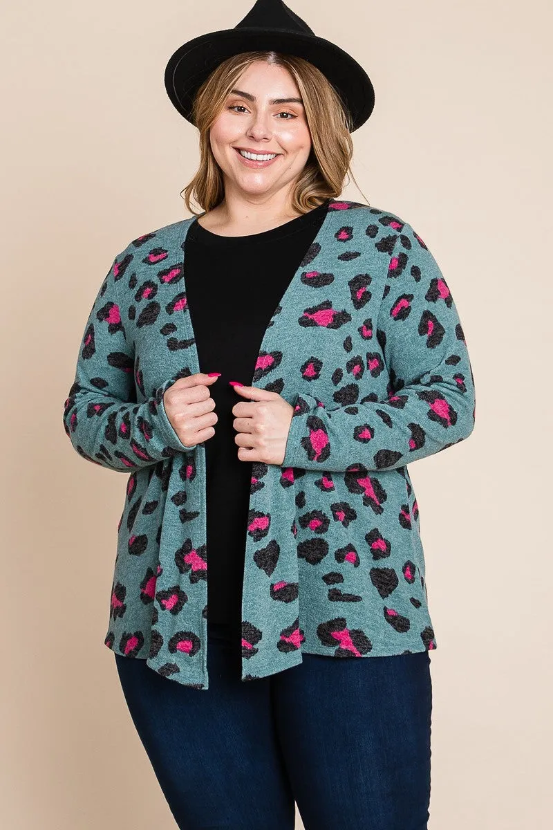 Plus Size Animal Printed Open Front Cropped Cardigan