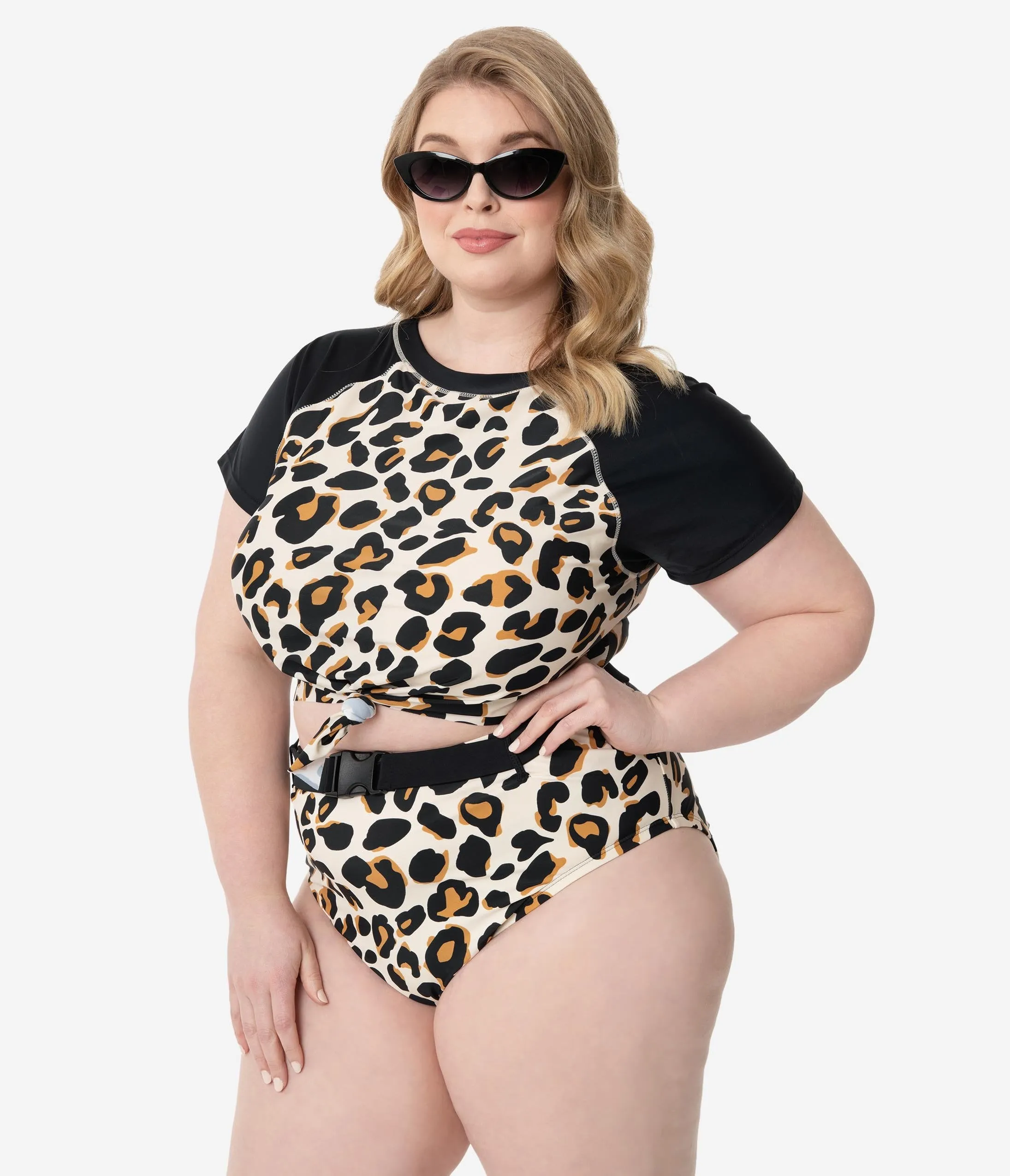 Plus Size Leopard Print Swim Crop Top