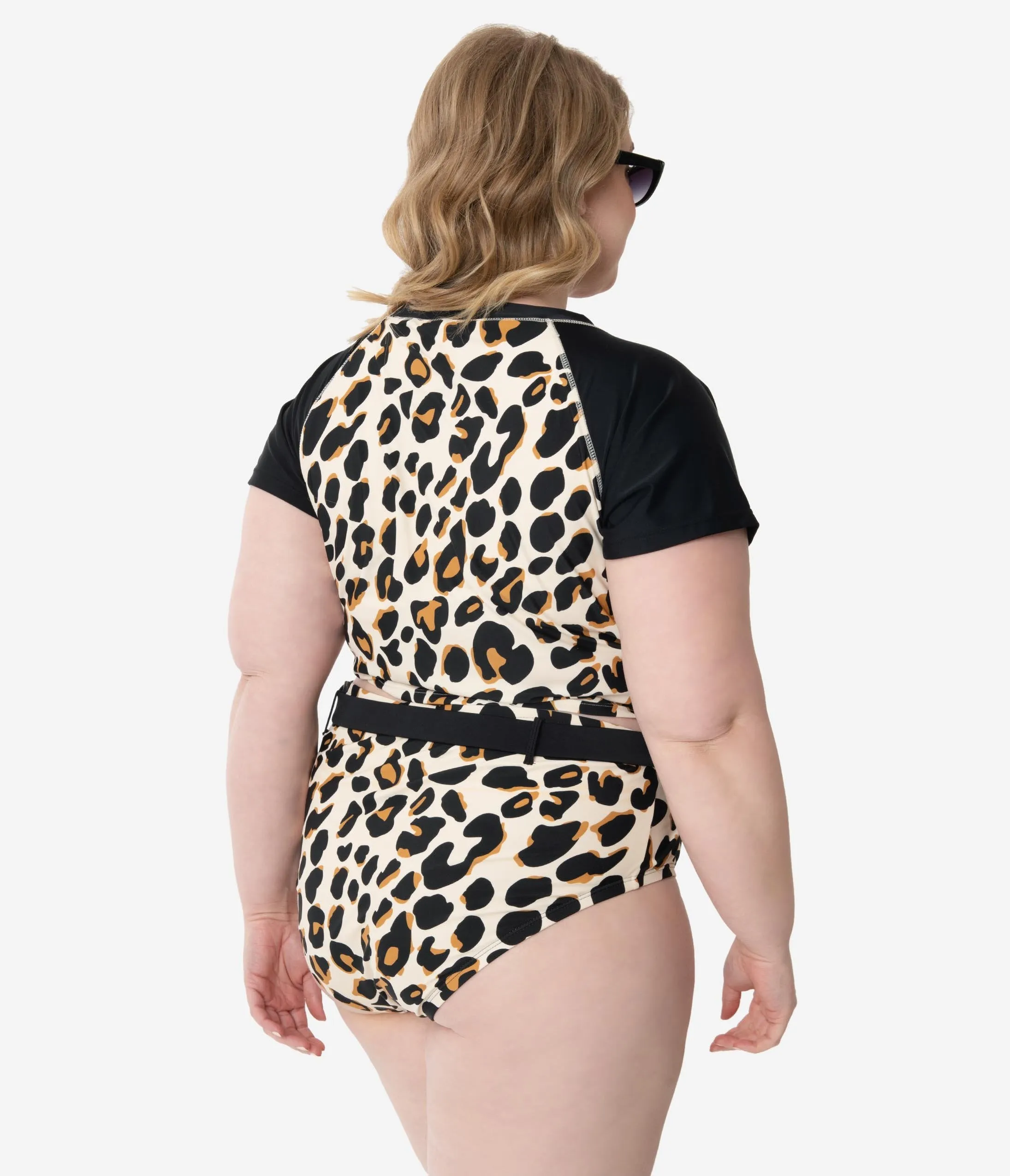 Plus Size Leopard Print Swim Crop Top