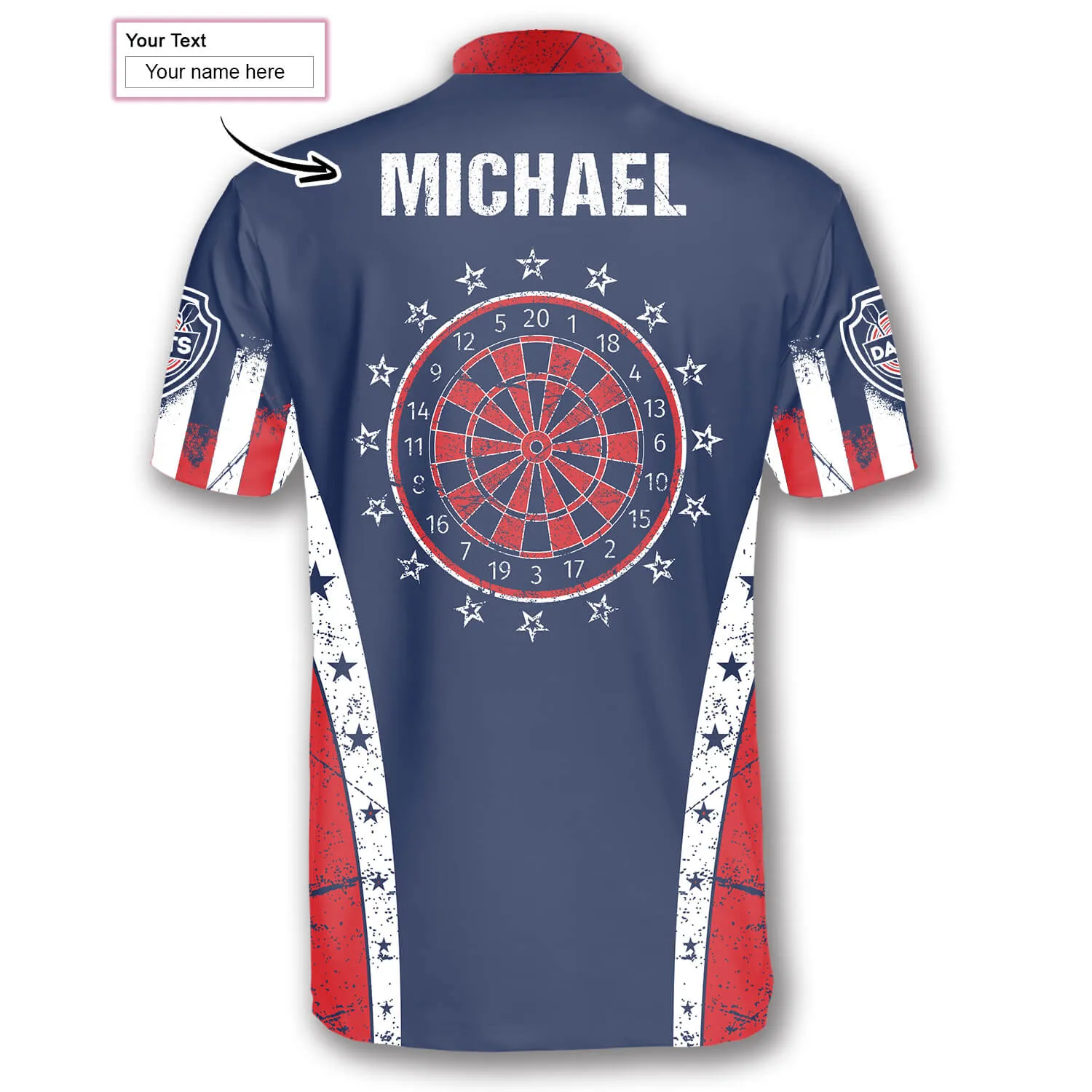 Retro American Flag Blue Custom Darts Jerseys for Men, Star Dart Flag USA Shirt, Perfect Gift for Dart Team