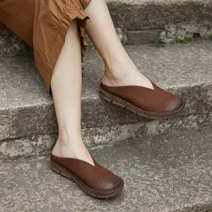 Retro Soft Leather Loafer Mules for Women Backless Loafers in Coffee/Khaki