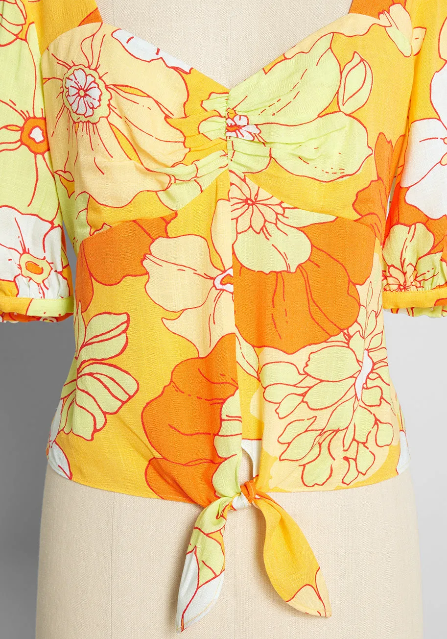 Seaside Cottage Getaway Tie-Front Top in Honolulu Floral