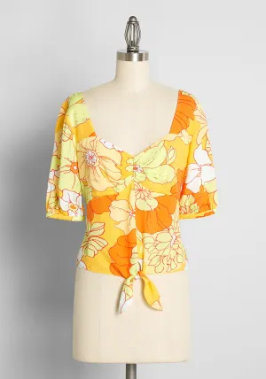 Seaside Cottage Getaway Tie-Front Top in Honolulu Floral