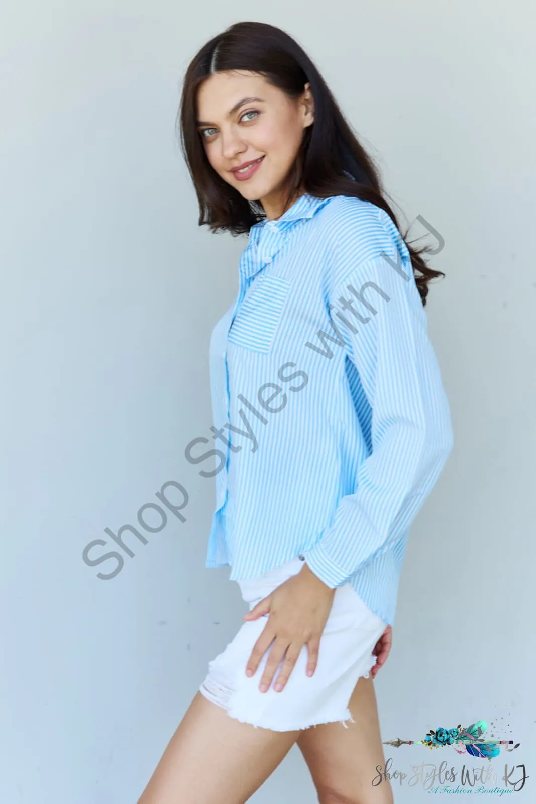 She Means Business Striped Button Down Shirt Top