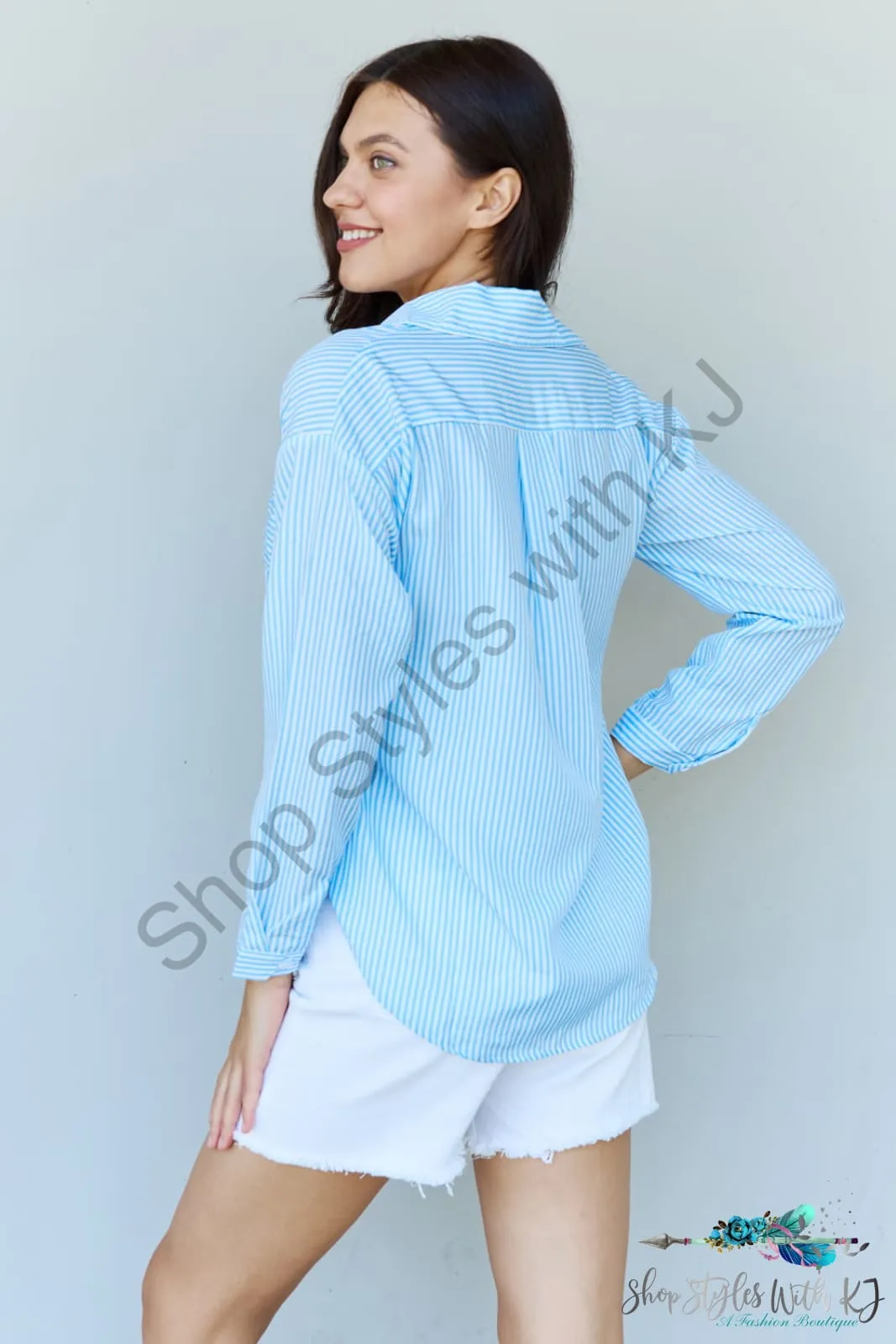 She Means Business Striped Button Down Shirt Top