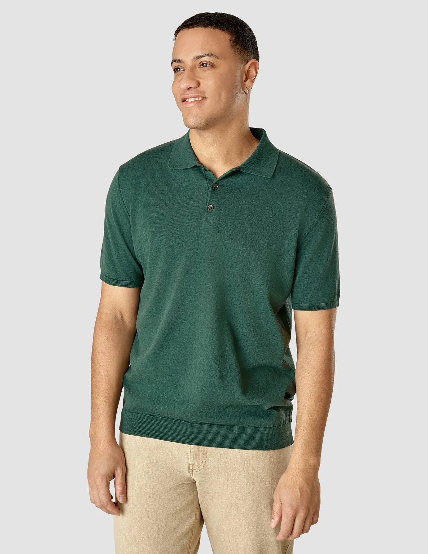 Silk / Cotton Short Sleeve Polo Forest Green