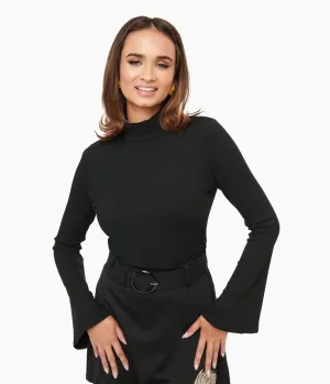 Smak Parlour 1960s Black Mock Neck Bell Sleeve Top