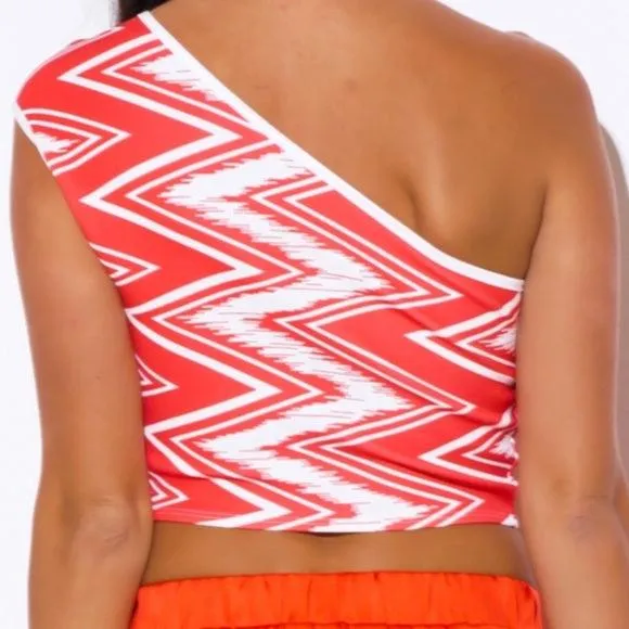 Striped One Shoulder Fitted Crop Top