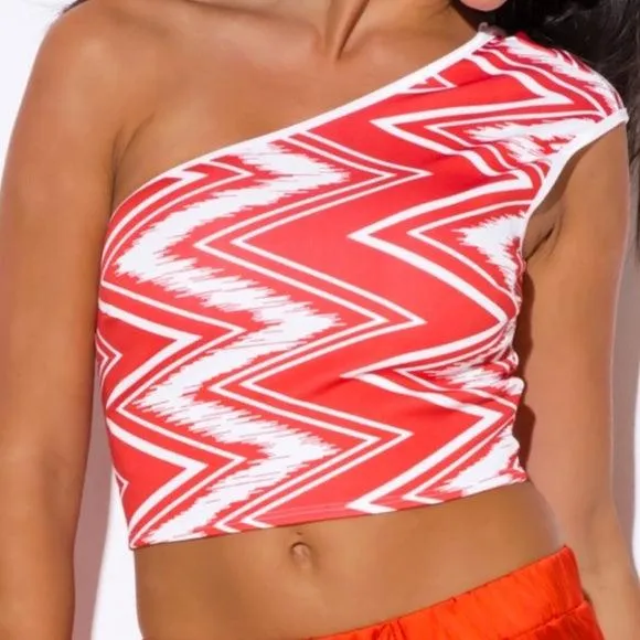 Striped One Shoulder Fitted Crop Top