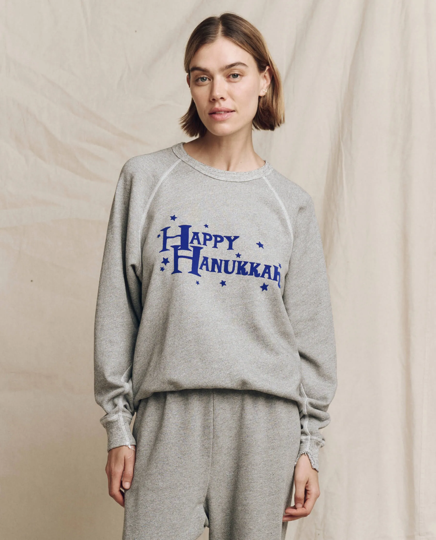 The College Sweatshirt. Graphic -- Varsity Grey with Hannukah Graphic