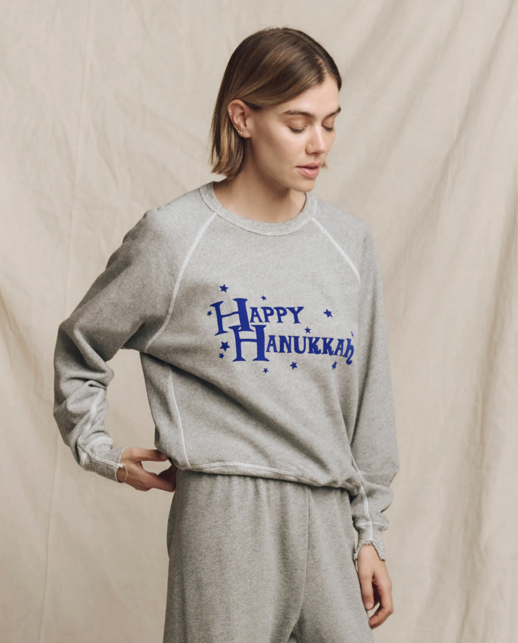 The College Sweatshirt. Graphic -- Varsity Grey with Hannukah Graphic