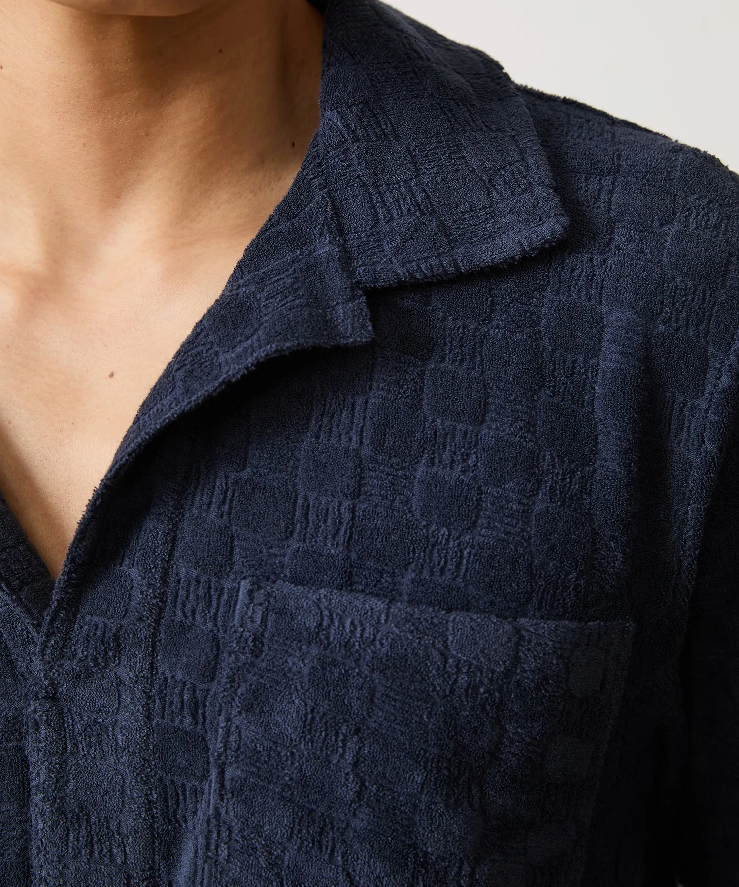 Tile Jacquard Terry Polo in Classic Navy