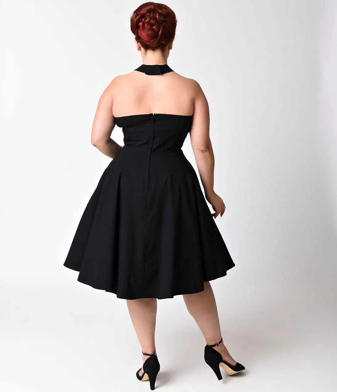 Unique Vintage Plus Size Black Criss Cross Halter Rita Flare Dress