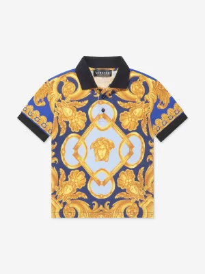 Versace Boys Barocco Logo Polo Shirt in Blue