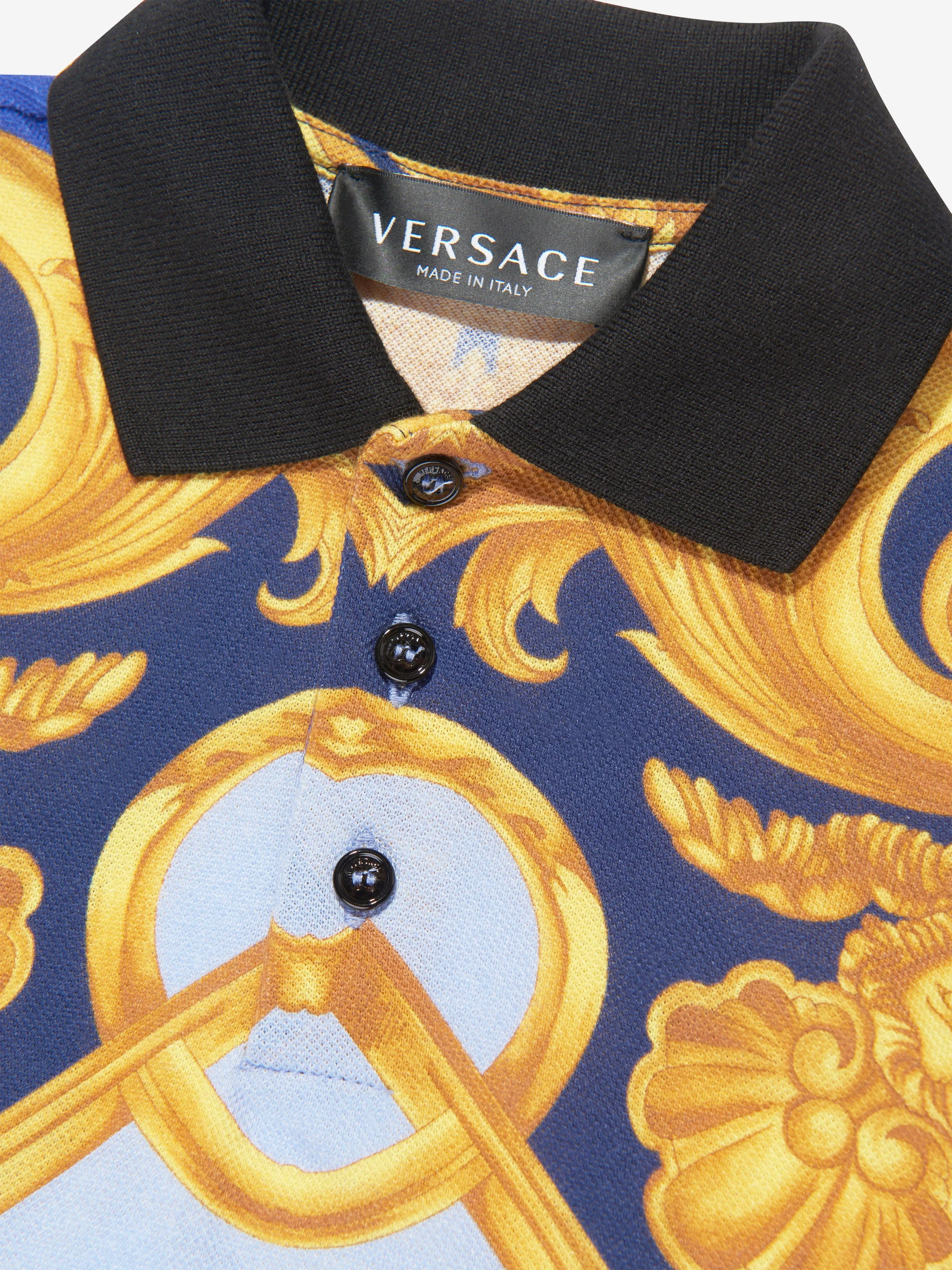 Versace Boys Barocco Logo Polo Shirt in Blue