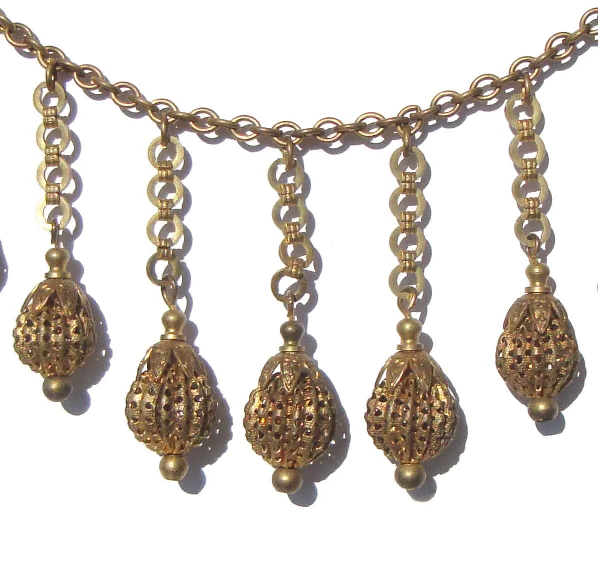 Vintage 30s Necklace Brass Fringe Drops Egyptian Revival Bohemian Art Deco