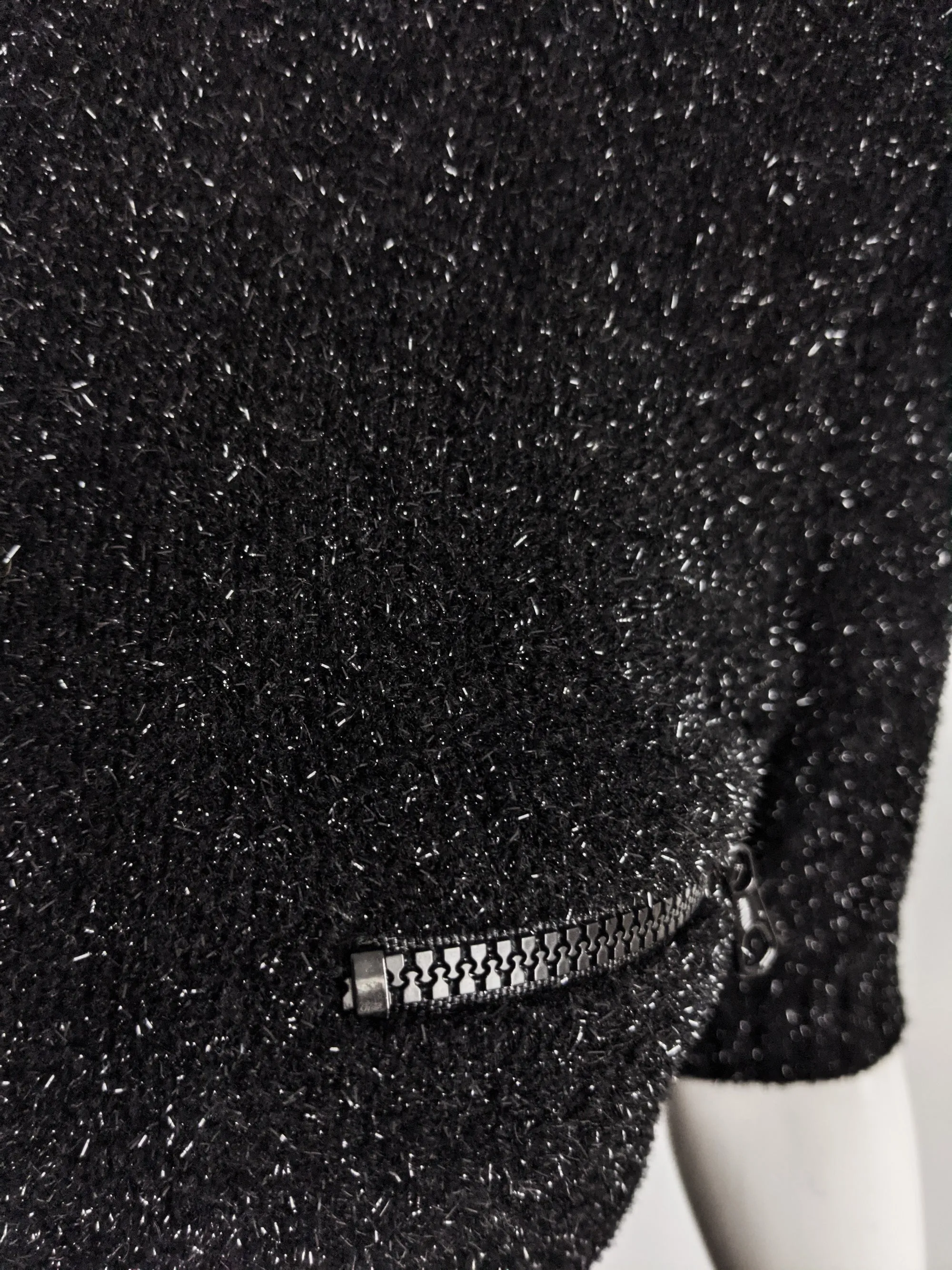 Vintage Black & Silver Metallic Fuzzy Knit Dress, 1990s