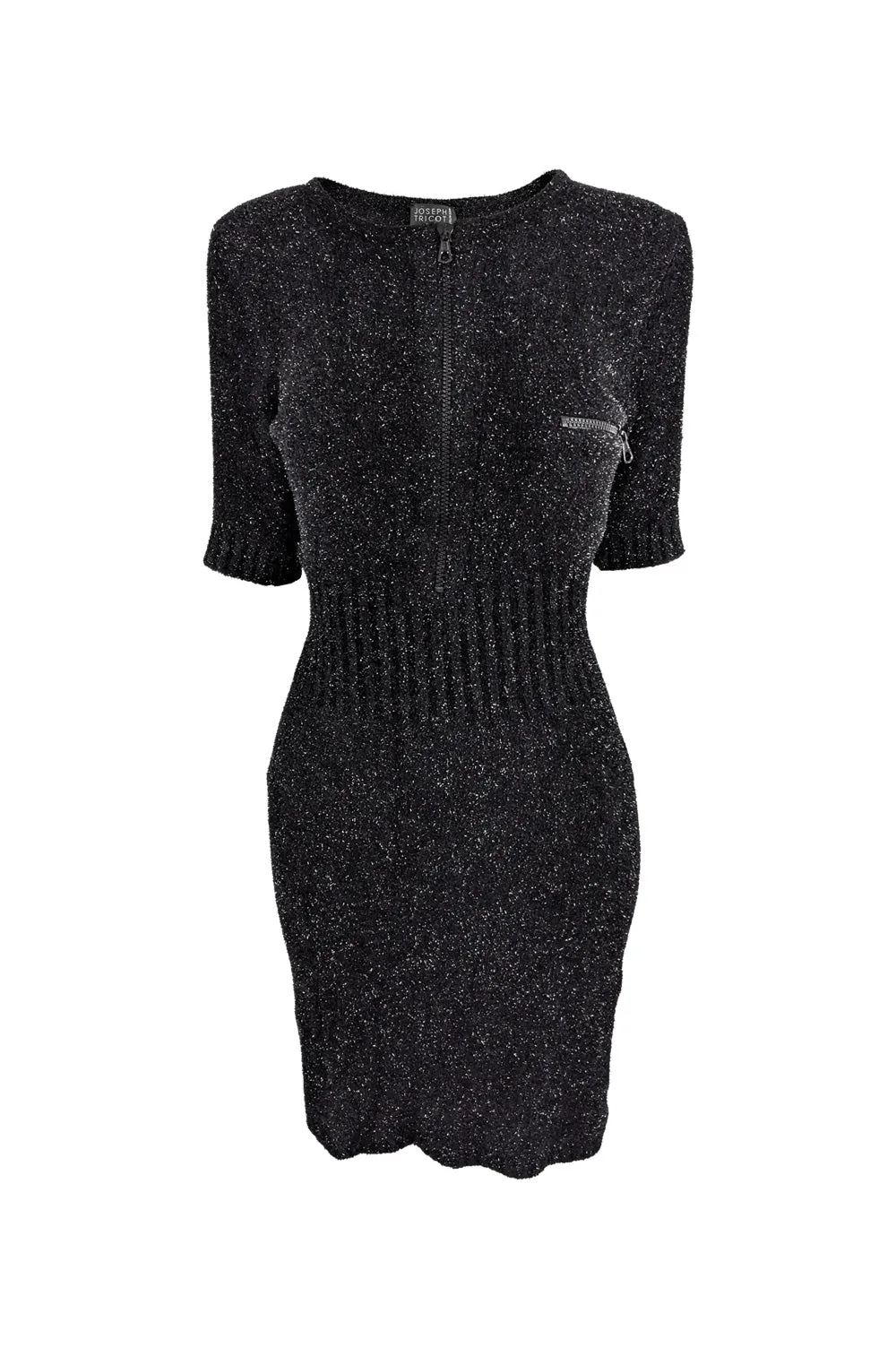 Vintage Black & Silver Metallic Fuzzy Knit Dress, 1990s