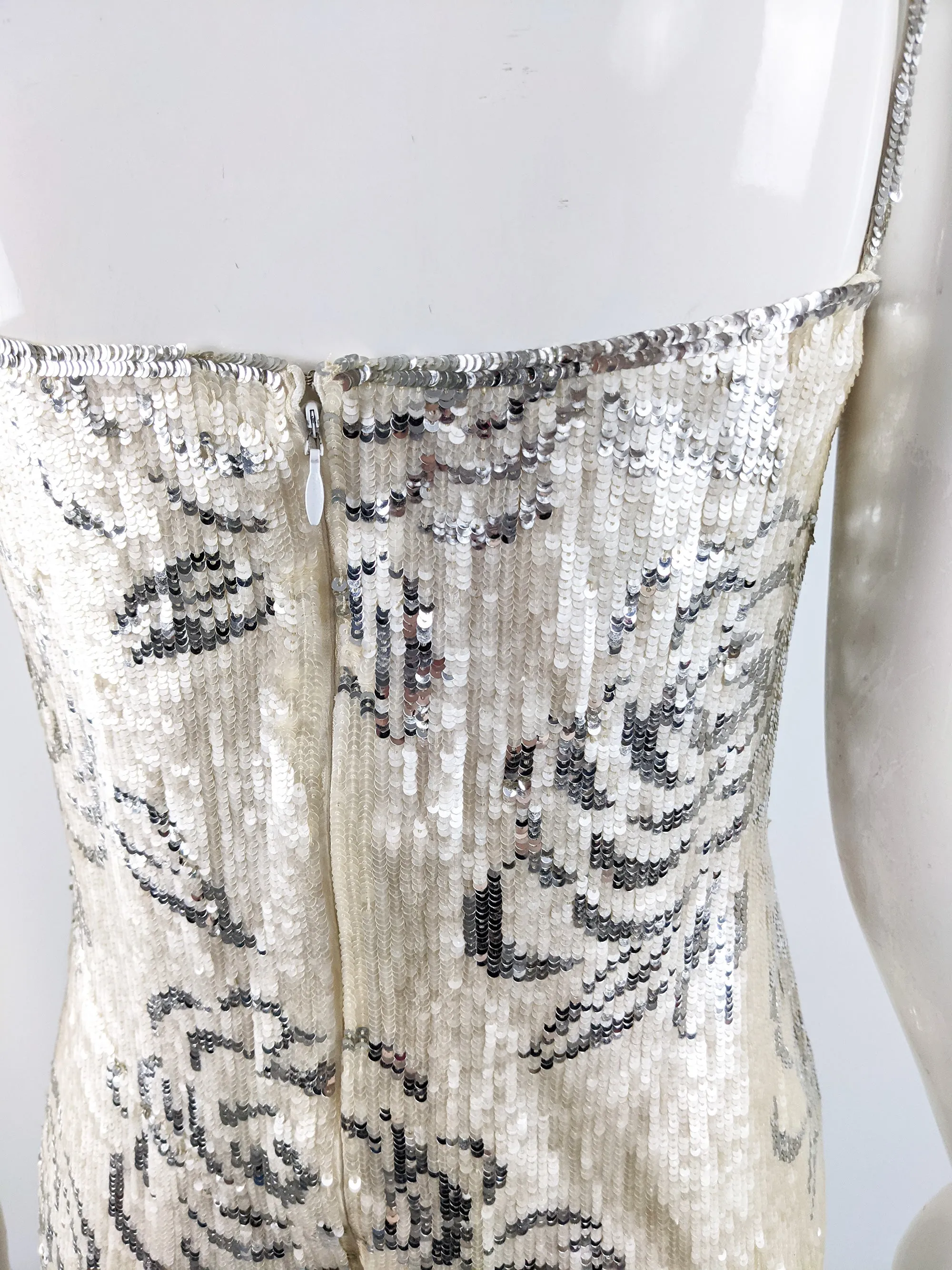 Vintage Floral Flapper Style Sequin Party Dress, 1980s