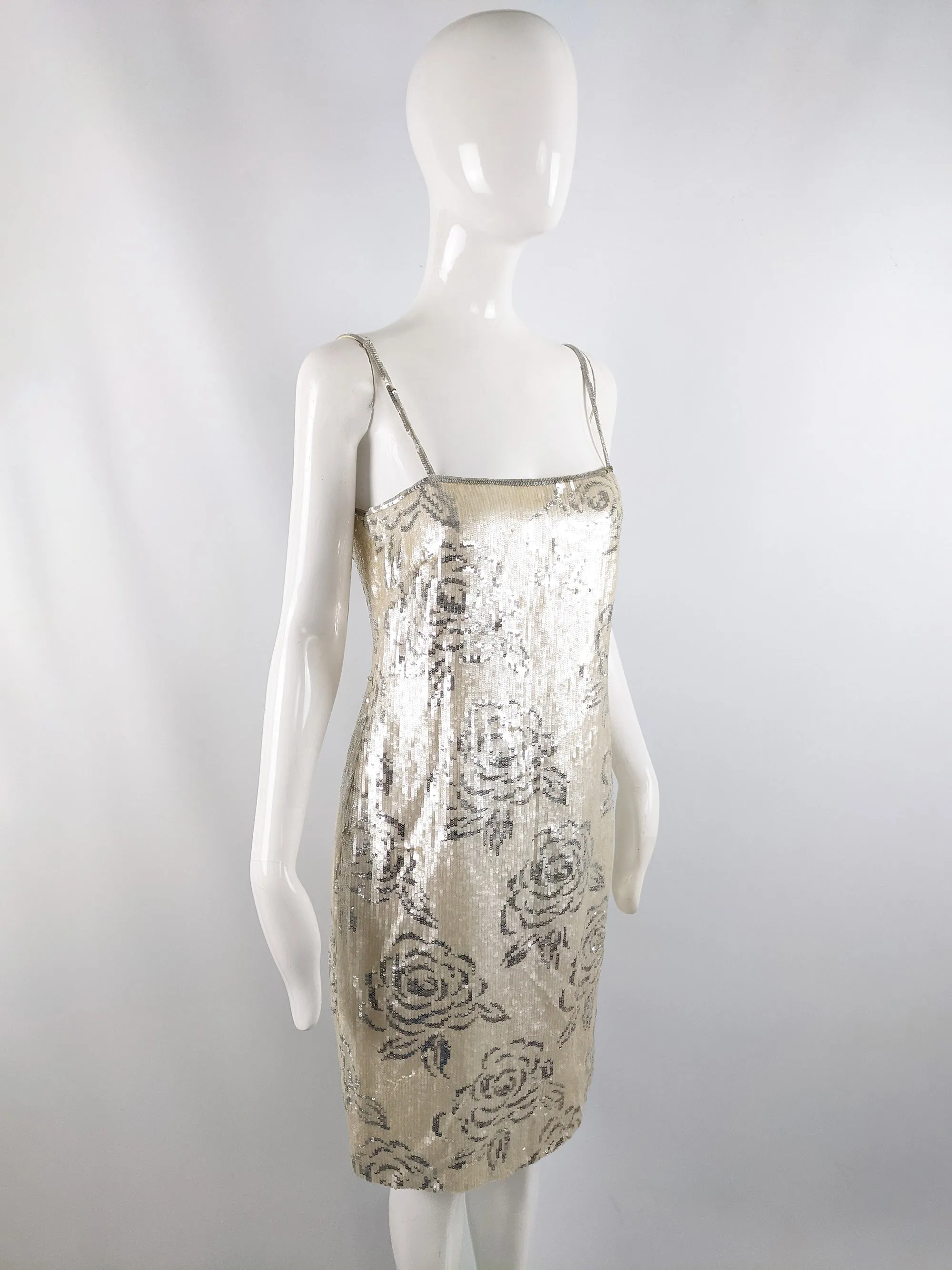 Vintage Floral Flapper Style Sequin Party Dress, 1980s