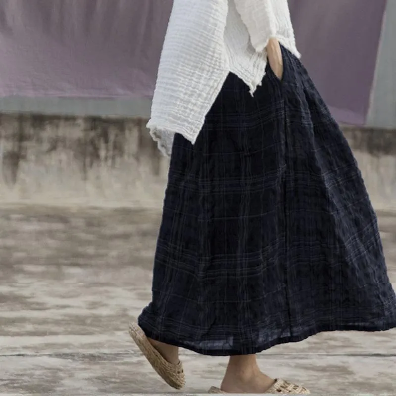 Vintage Plaid Linen Skirt | Lotus