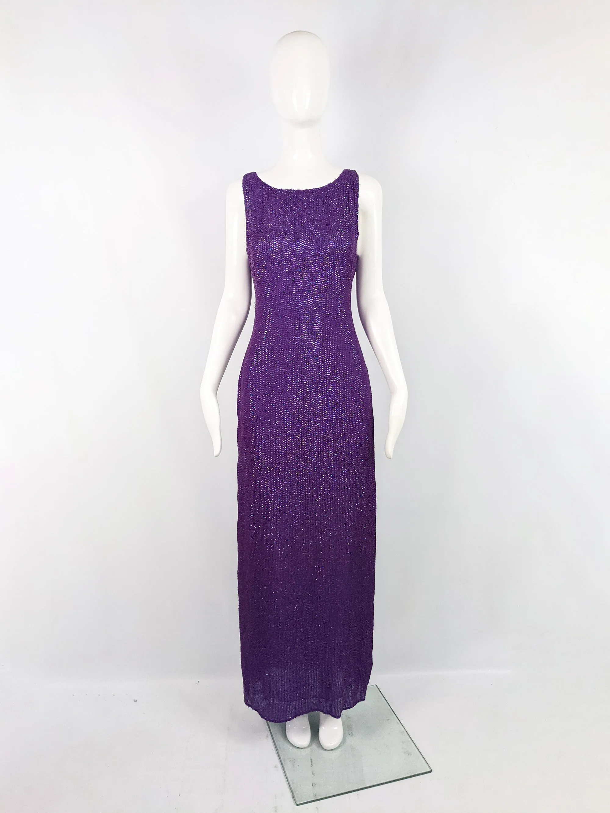 Vintage Purple Fully Sequinned Evening Maxi Dress, 1990s