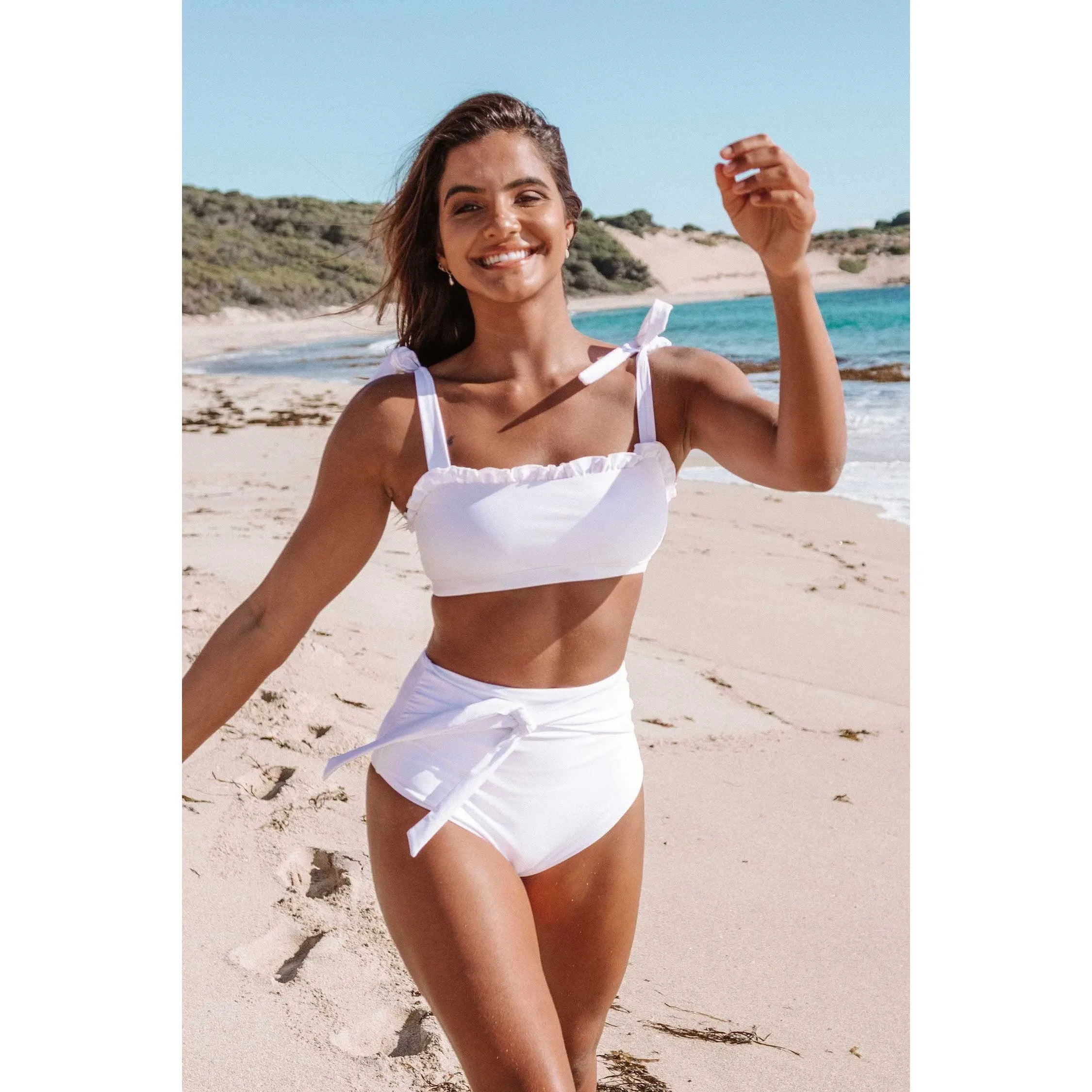 White Beau High Waist Bottoms Bikini Set Sustainable