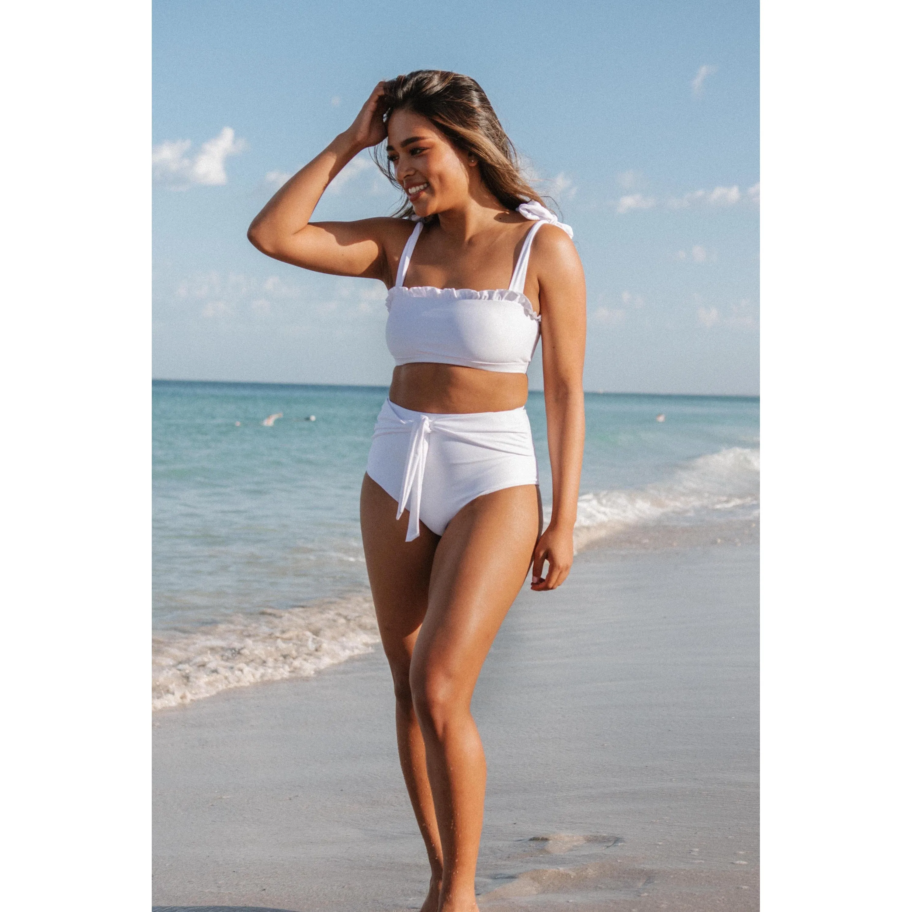 White Beau High Waist Bottoms Bikini Set Sustainable