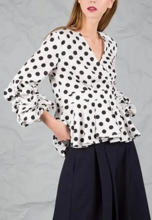 White Polka Dot Peplum Top