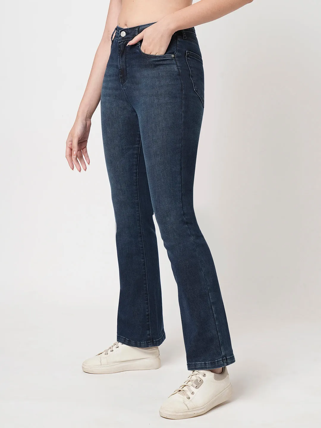 Women Blue High-Rise Mini Flare Jeans