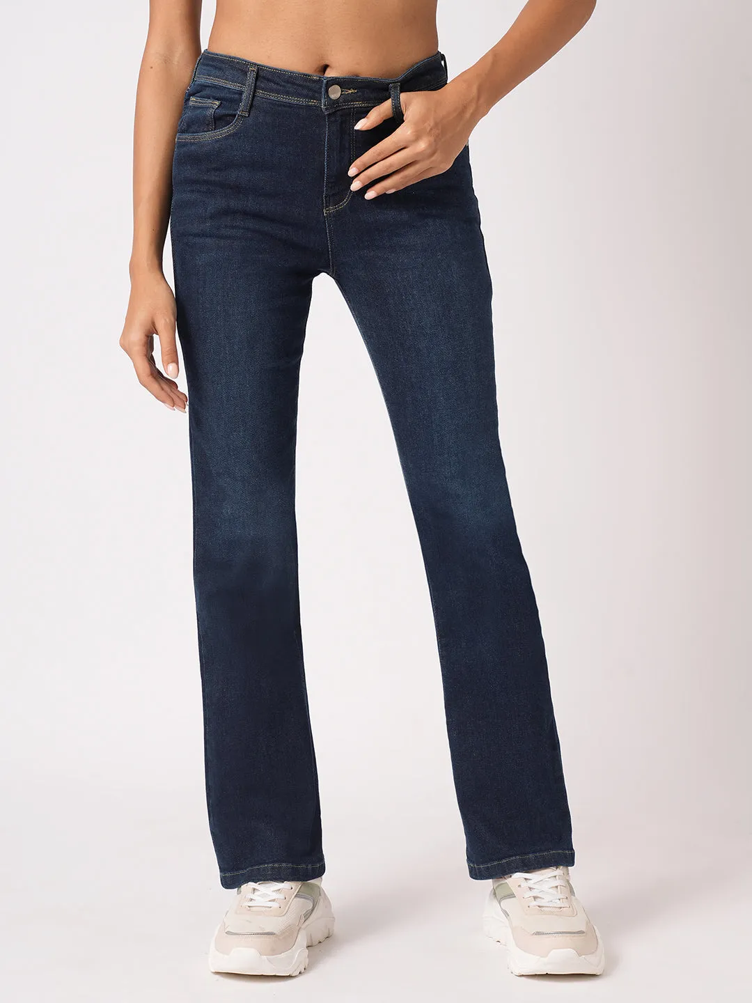 Women Blue High-Rise Mini Flare Jeans