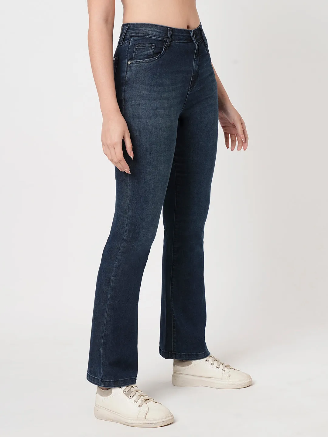 Women Blue High-Rise Mini Flare Jeans