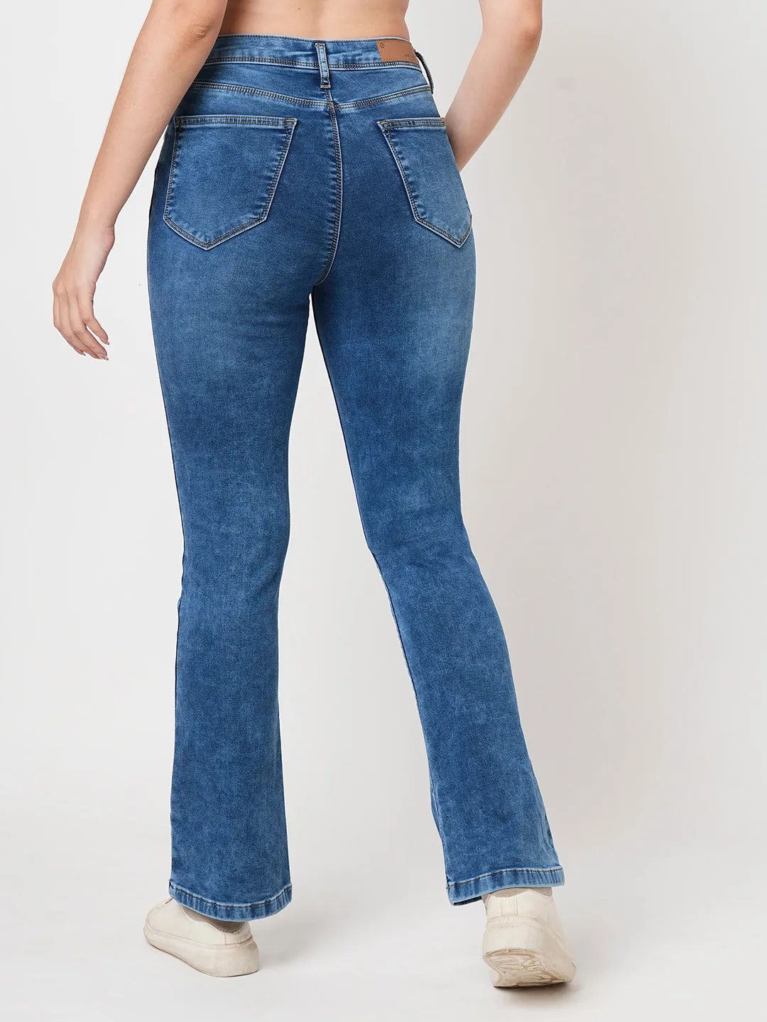 Women Blue High-Rise Mini Flare Jeans