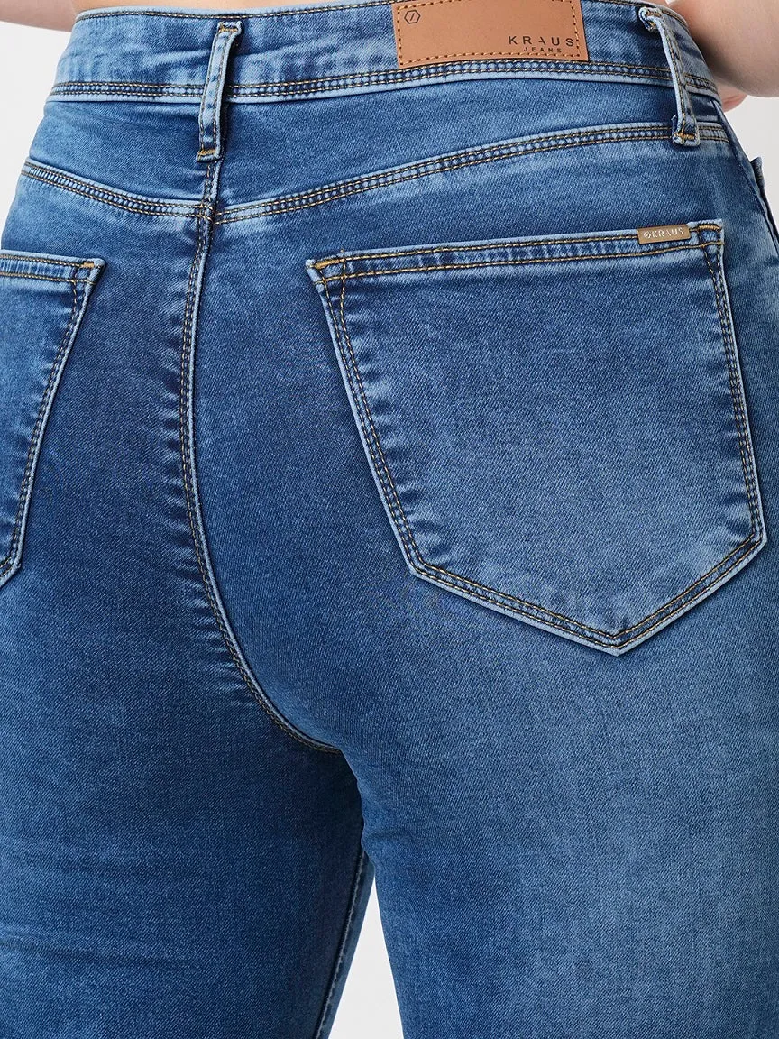 Women Blue High-Rise Mini Flare Jeans