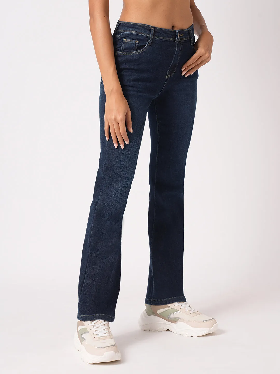 Women Blue High-Rise Mini Flare Jeans