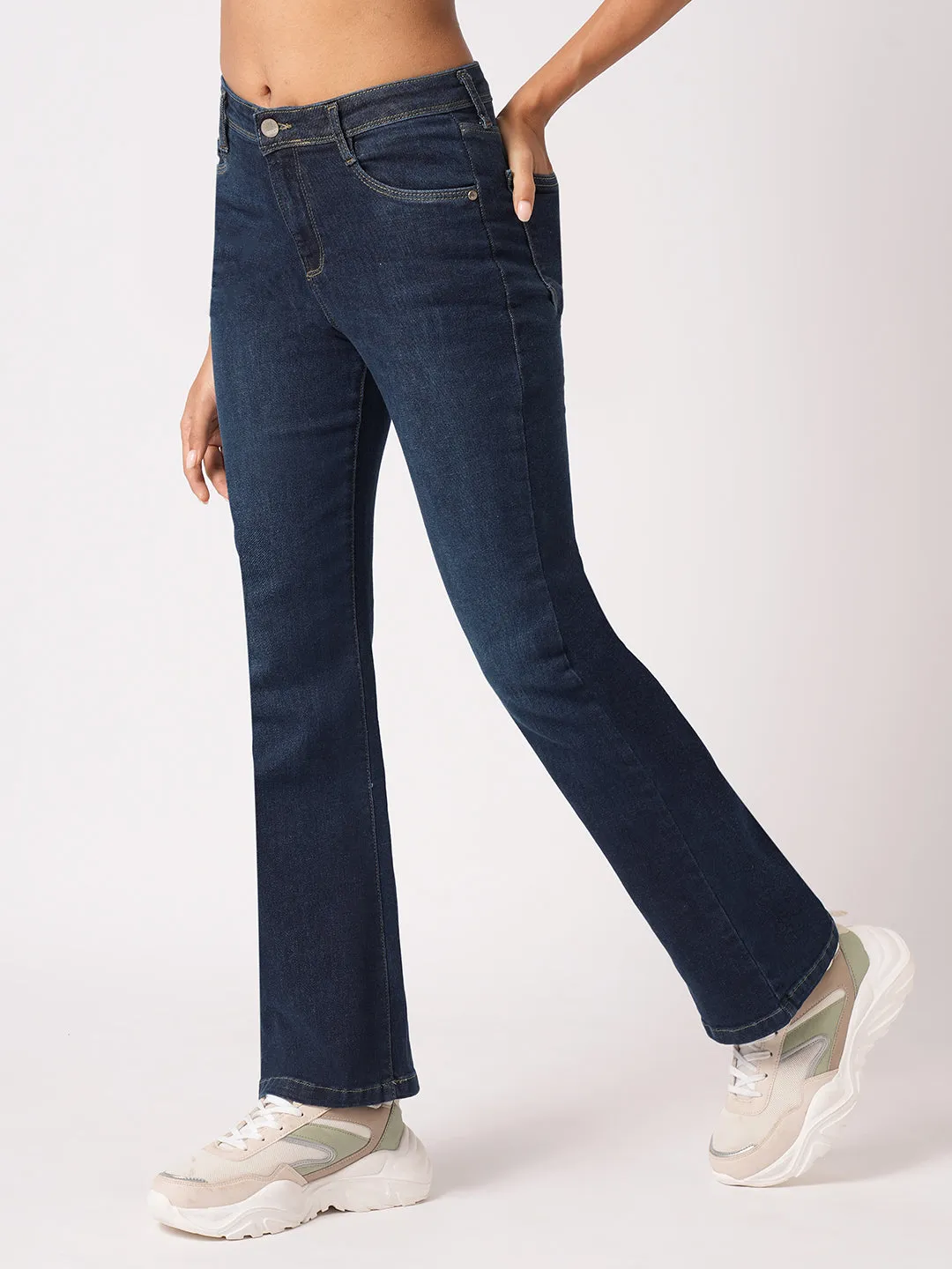 Women Blue High-Rise Mini Flare Jeans