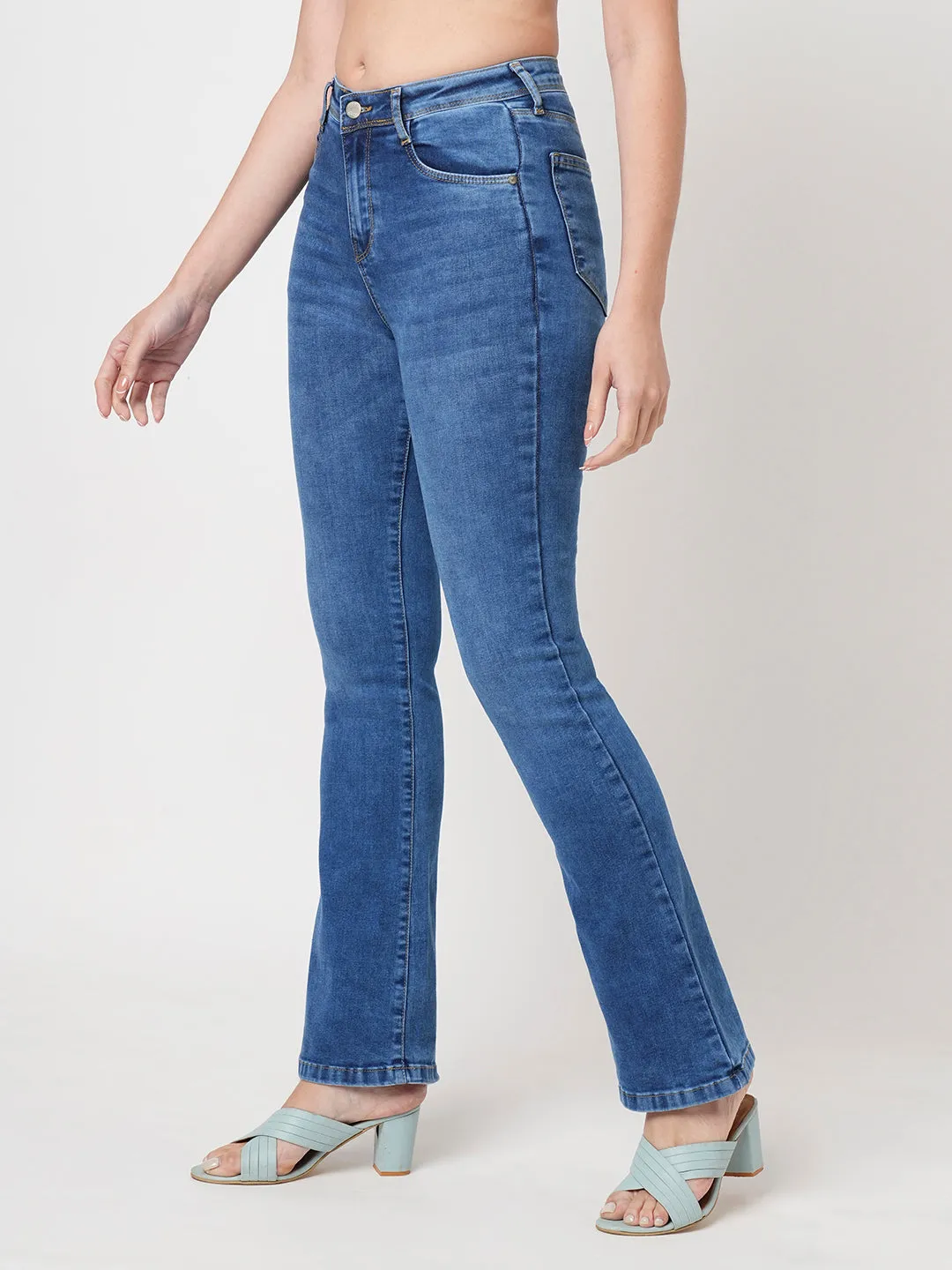 Women Blue High-Rise Mini Flare Jeans