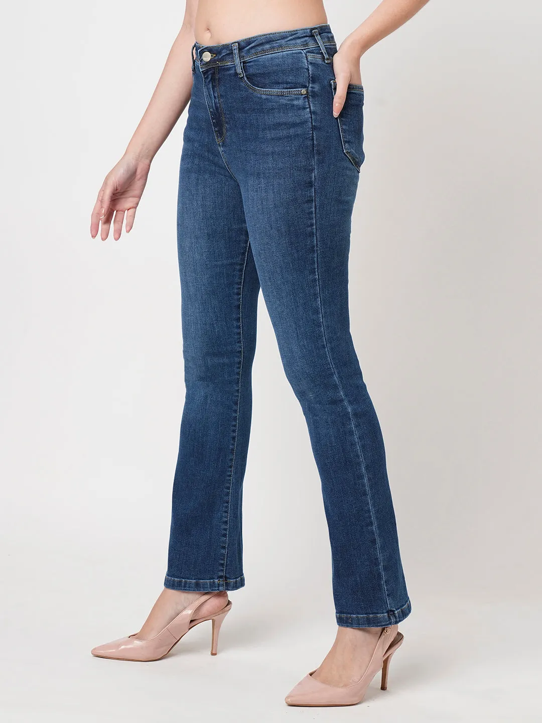 Women Blue High-Rise Mini Flare Jeans