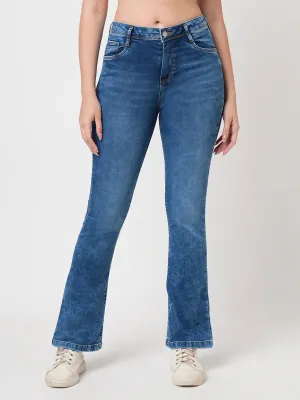 Women Blue High-Rise Mini Flare Jeans