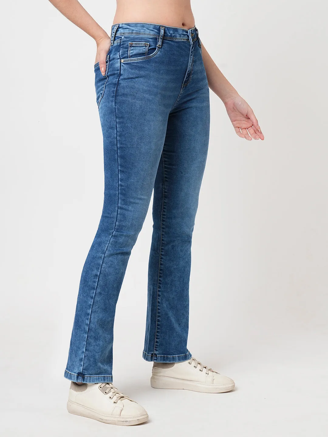 Women Blue High-Rise Mini Flare Jeans