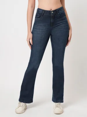 Women Blue High-Rise Mini Flare Jeans