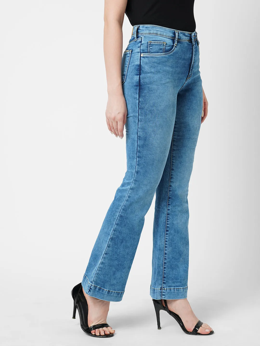 Women Blue K5094 High Rise Mini Flare Jeans