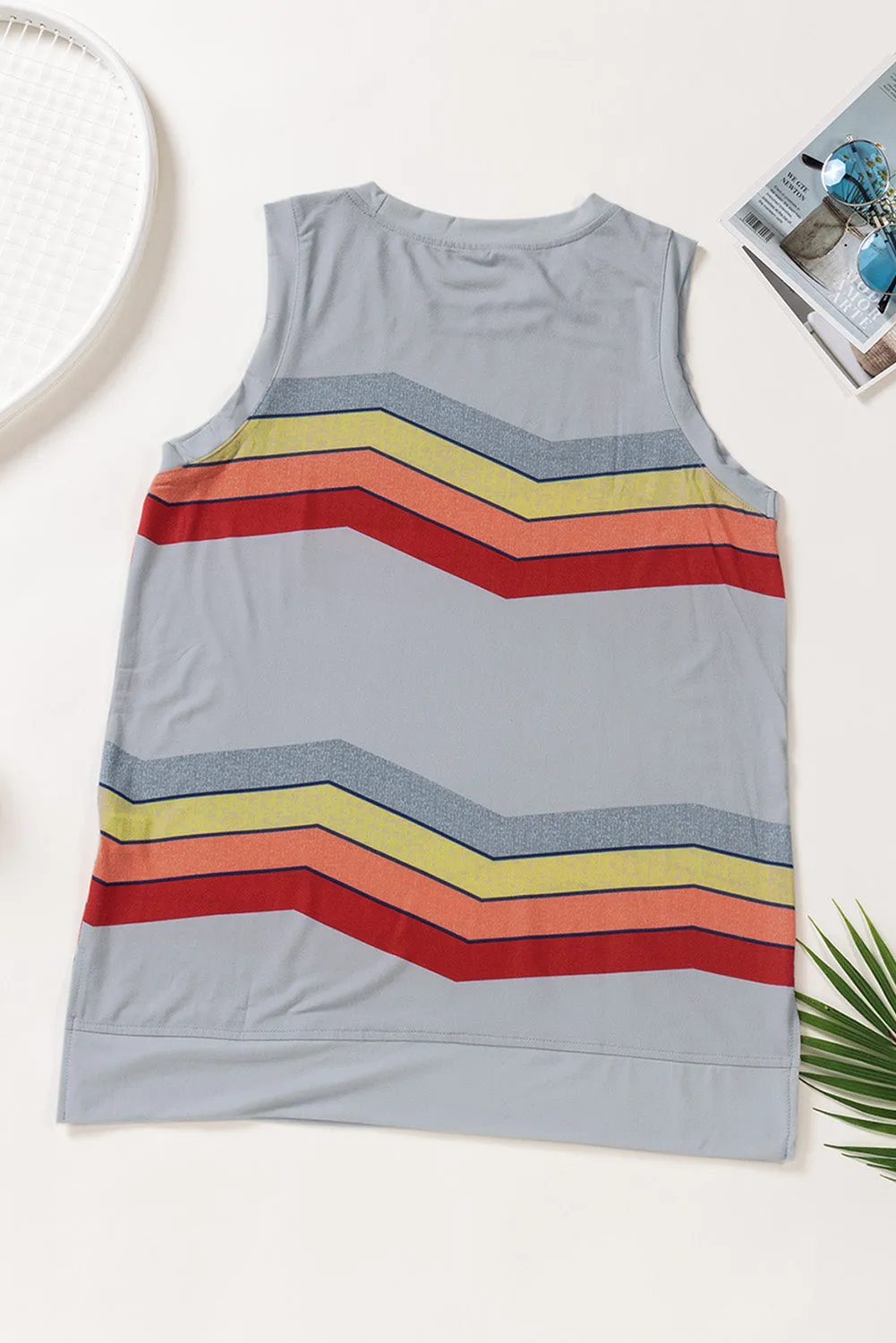 Women Crew Neck Tank Tops Summer Colorblock Sleeveless Stripes Shirts