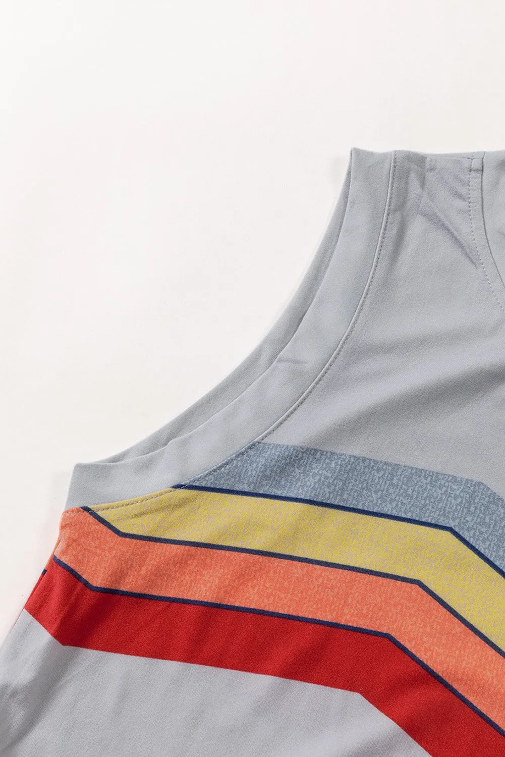 Women Crew Neck Tank Tops Summer Colorblock Sleeveless Stripes Shirts