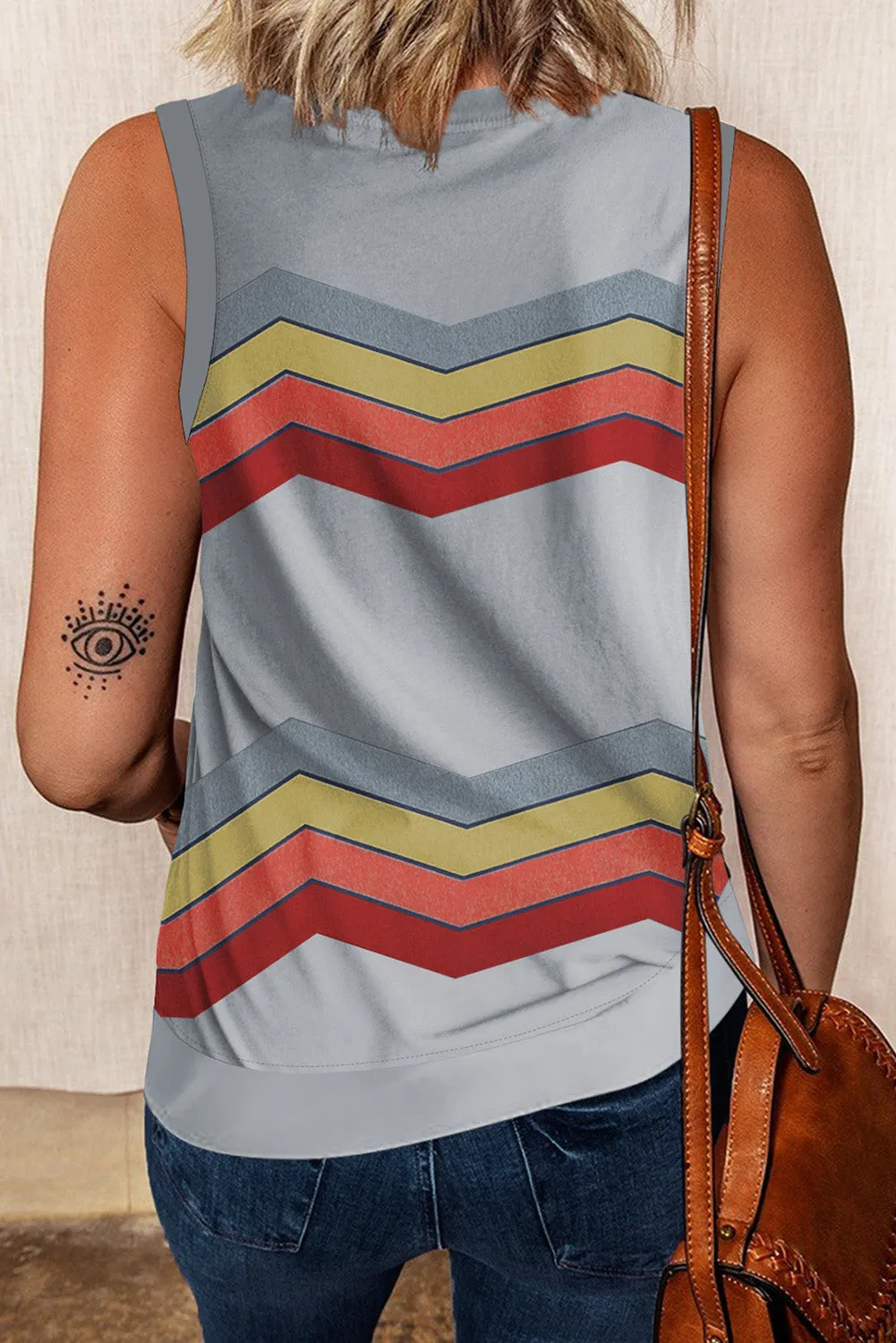 Women Crew Neck Tank Tops Summer Colorblock Sleeveless Stripes Shirts