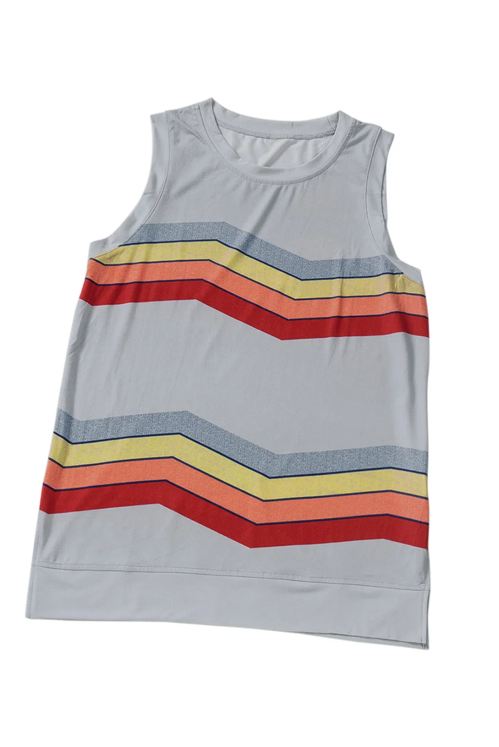 Women Crew Neck Tank Tops Summer Colorblock Sleeveless Stripes Shirts